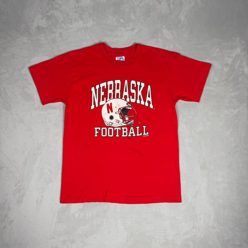 90s Women Nebraska Football Hanes Beefy-T Vintage Graphic Sports Baby Tee Large
